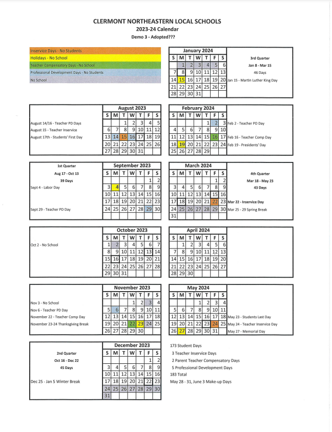 DISTRICT CALENDARS | Clermont Northeastern Schools