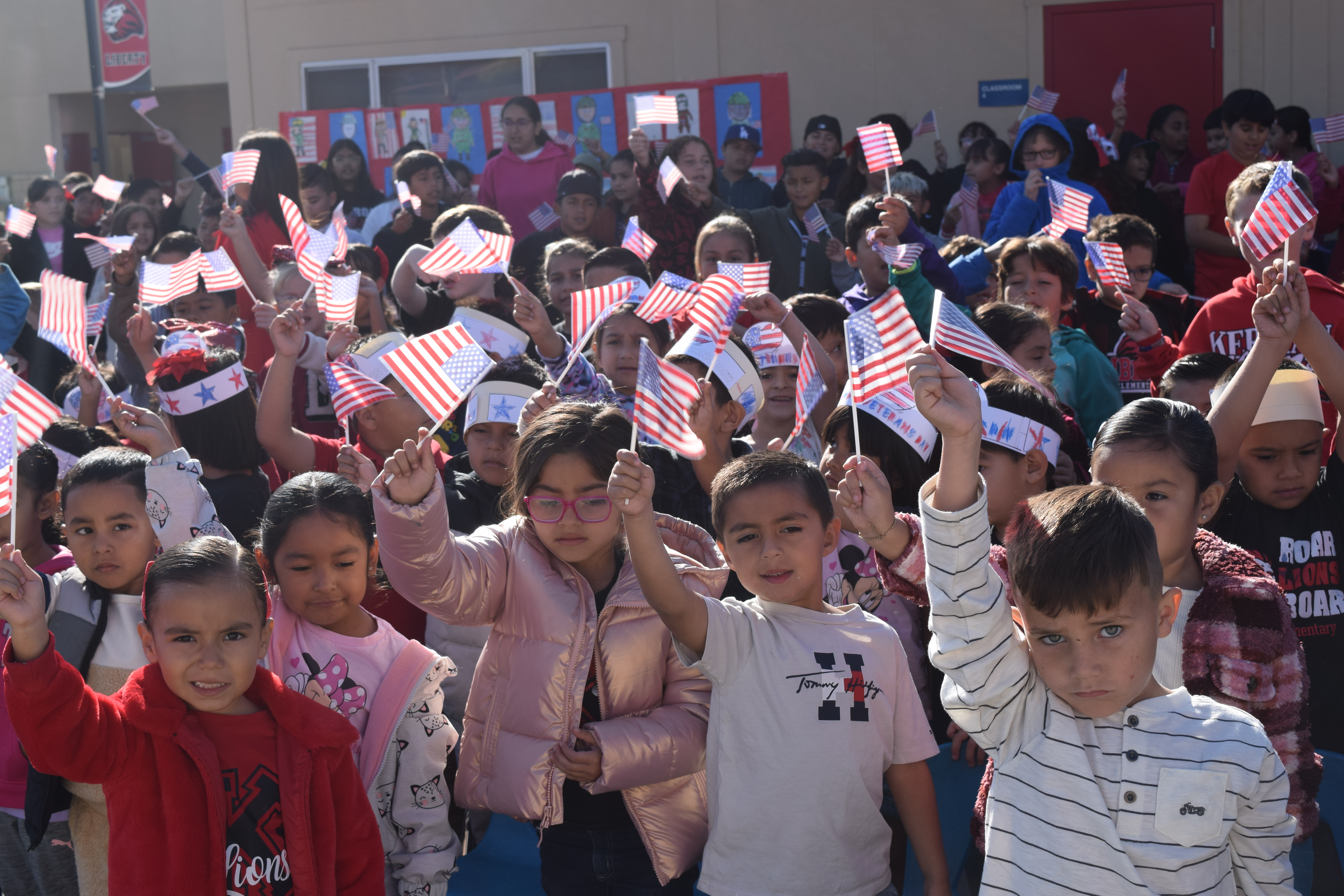 LES students with flags