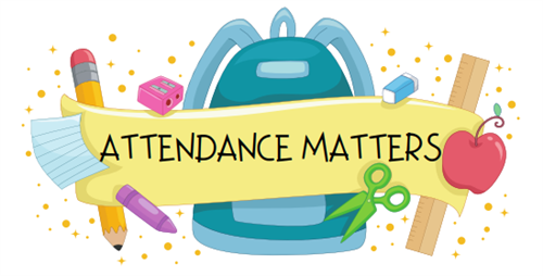 attendance matters; image of backpack and school supplies