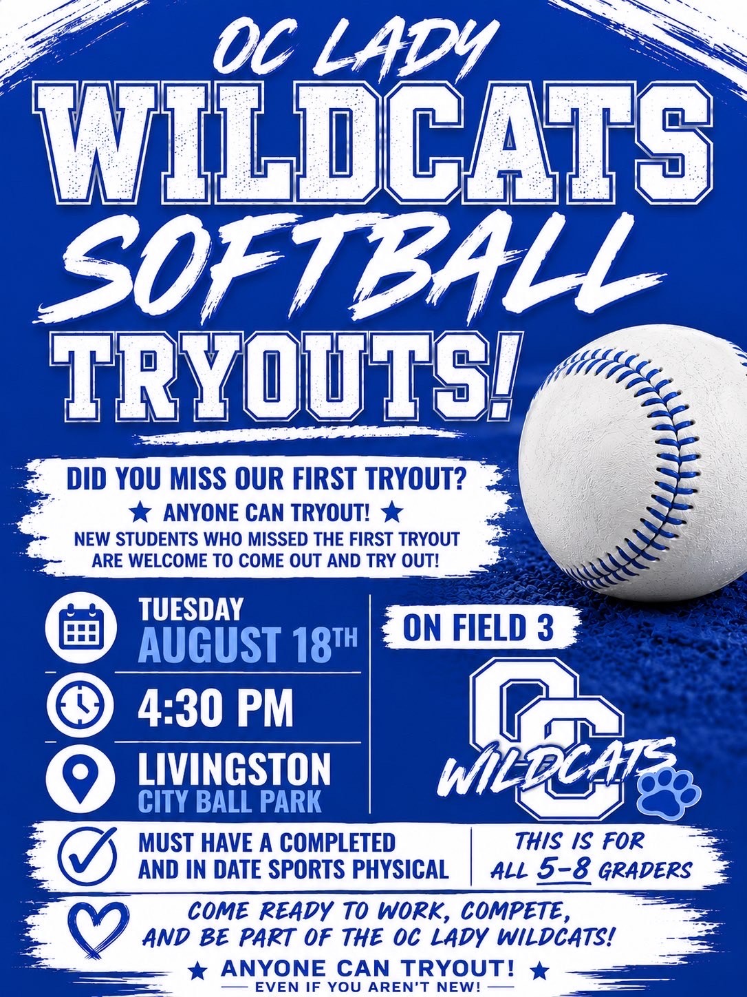 OC Lady Cats Softball tryouts