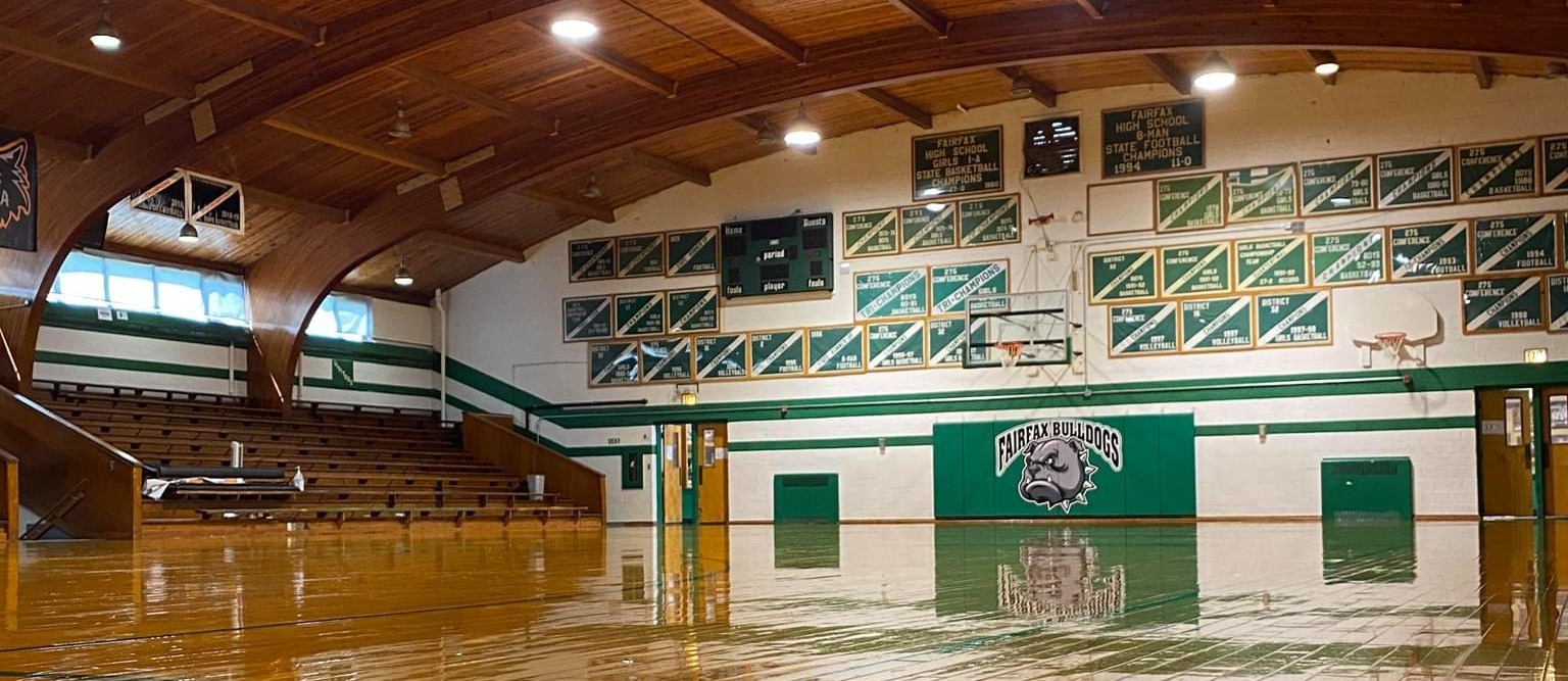 Fairfax Gym with light reflected on floor.