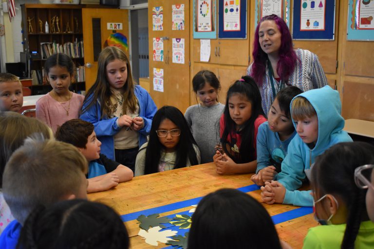 Elementary teacher and students