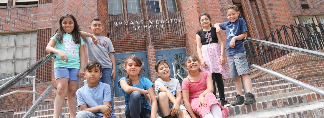 Bryant-Webster students on the front steps