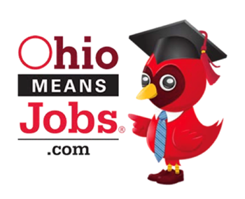 Ohio Means Jobs.com with a red bird with a graduation cap and tie