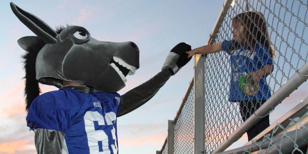 lone jack mascot high fiving a young student