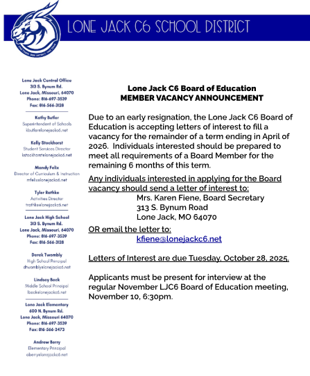 Board of Education Member Vacancy Notice