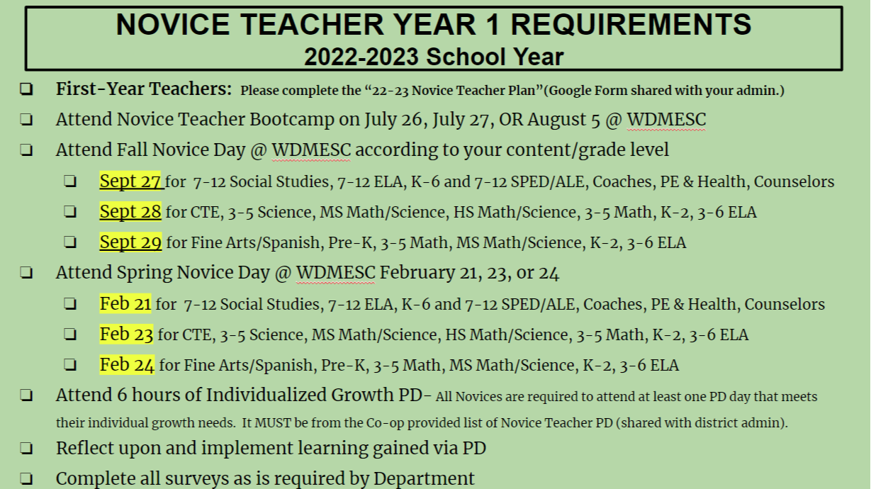 Year 1 NT Requirements