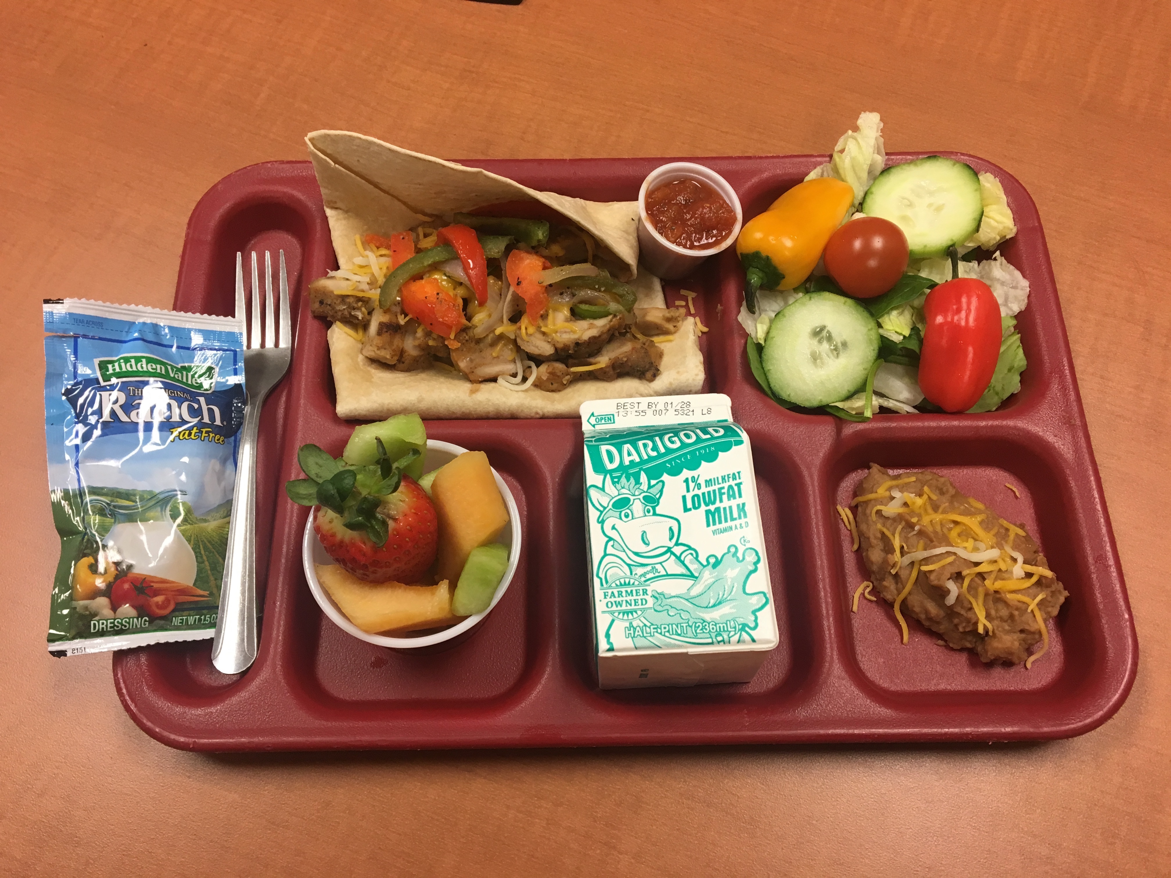 lunch tray with healthy foods 