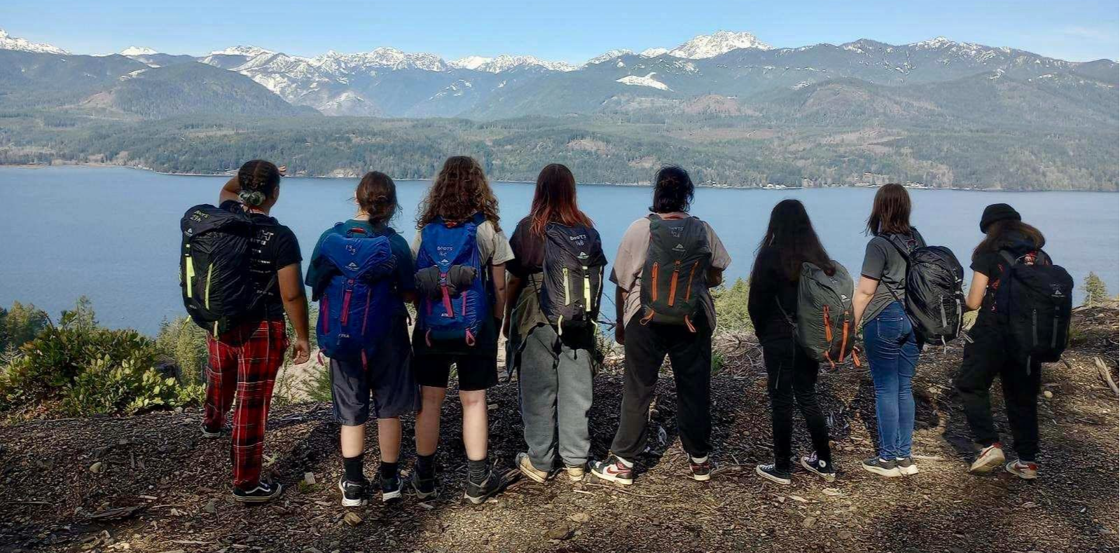 Kids looking at mountains