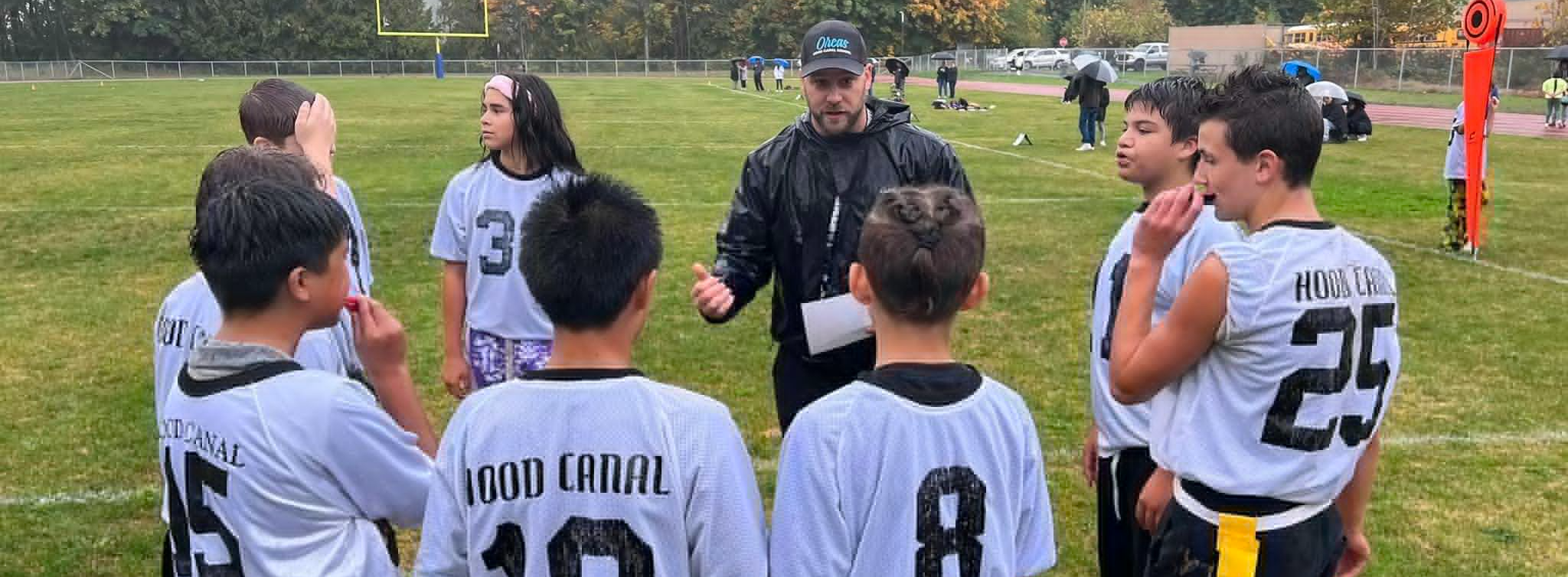 photo of boys in football huddle