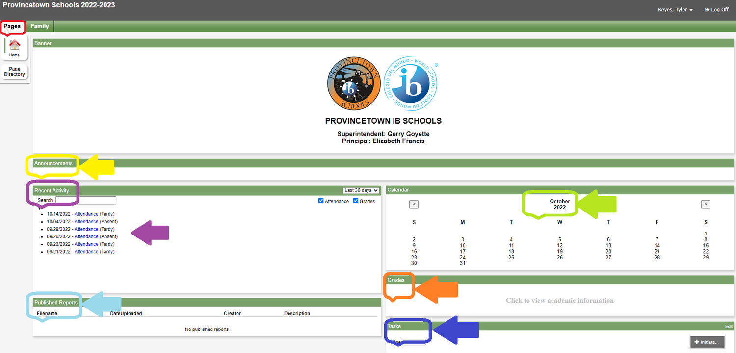screenshot of parent portal with directions listed below
