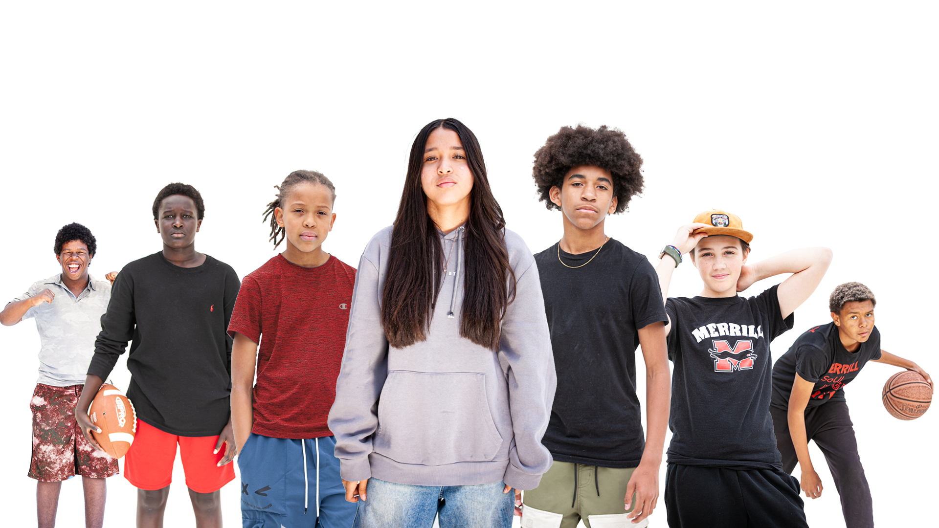 Merrill Students of various racial and cultural identities face forward while making eye contact with the viewer.