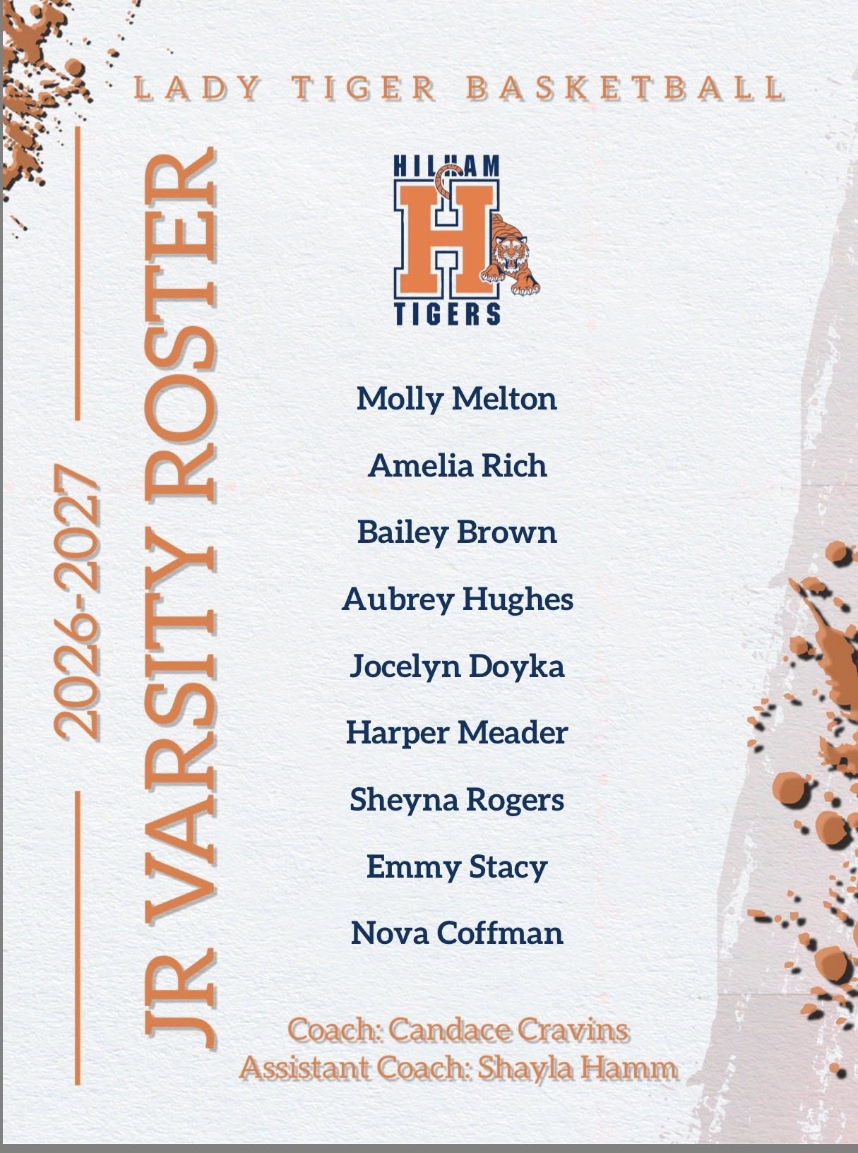 HES Lady Tigers Jr. Varsity Roster for the 2026-2027 season