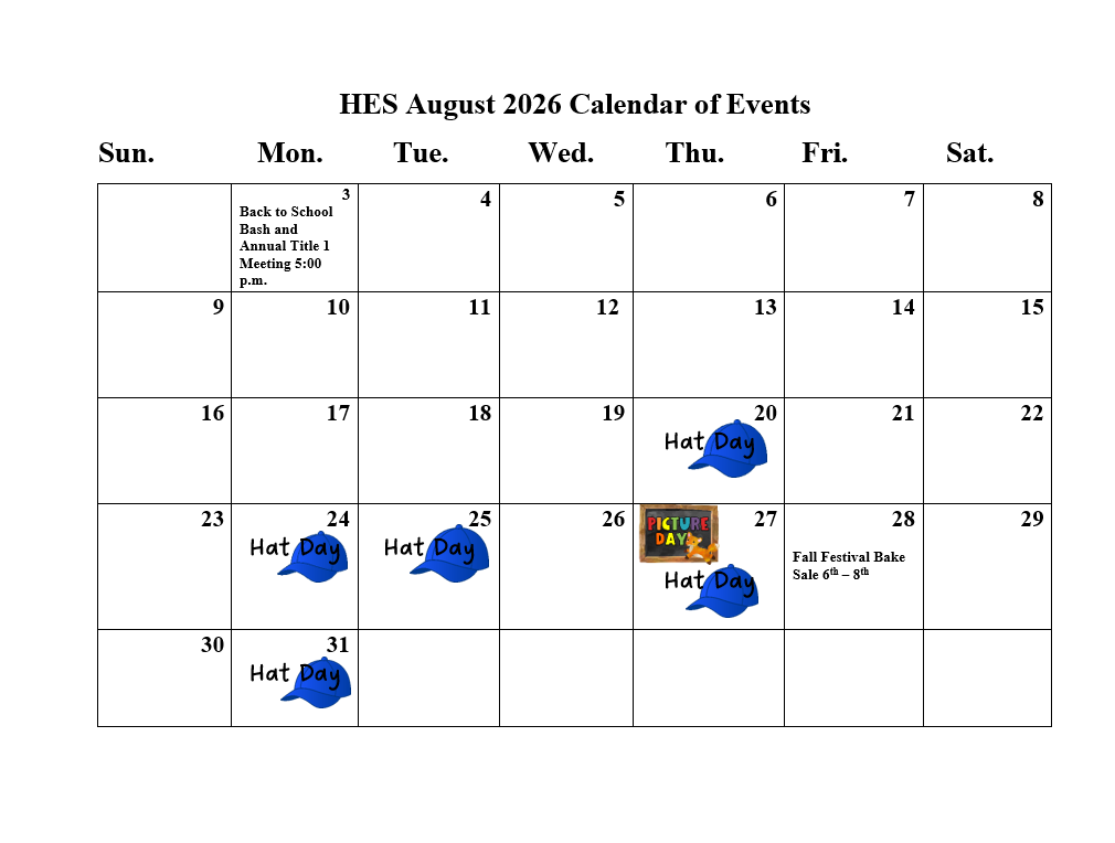 Calendar of Events for August
