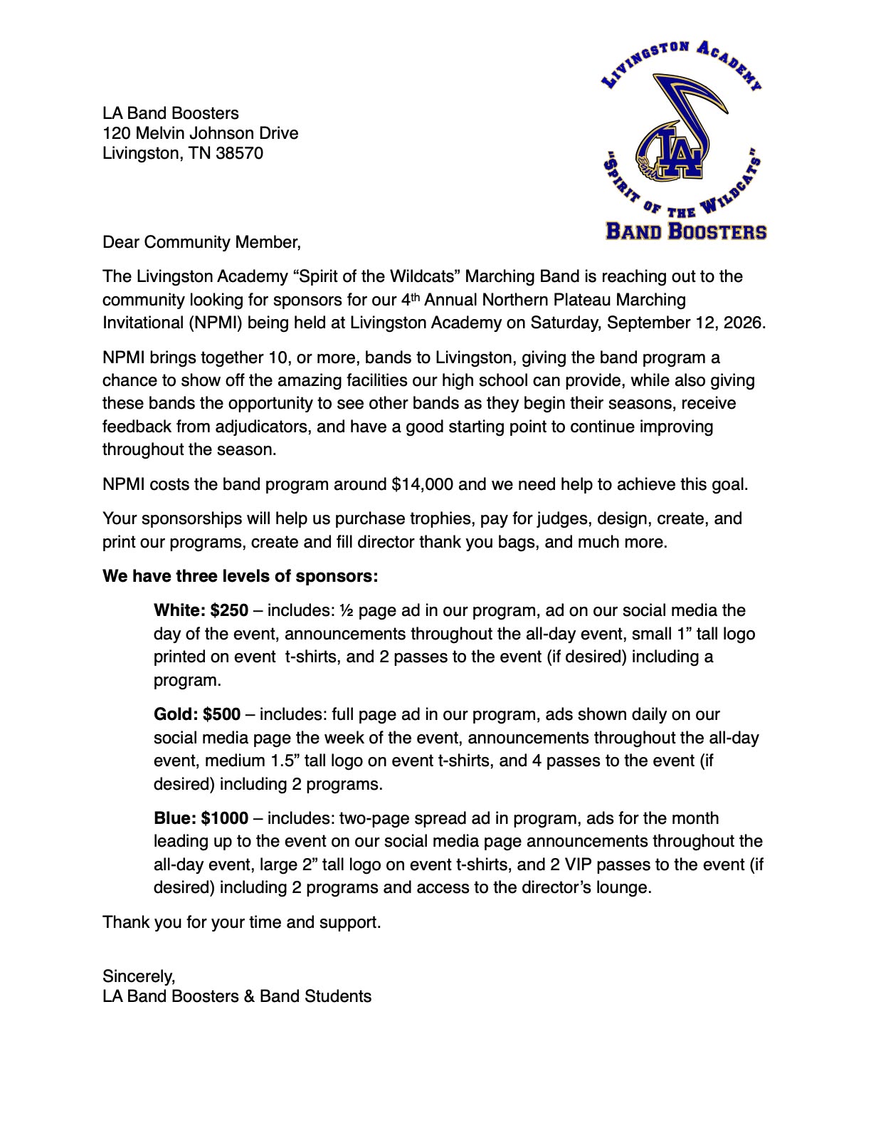 LA Spirit of the Wildcats Sponsor