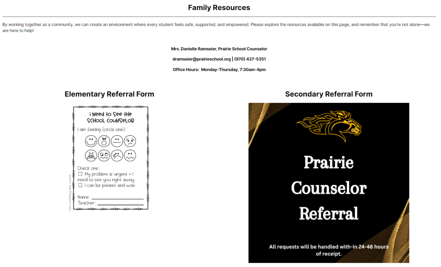 Prairie Family Resources Page