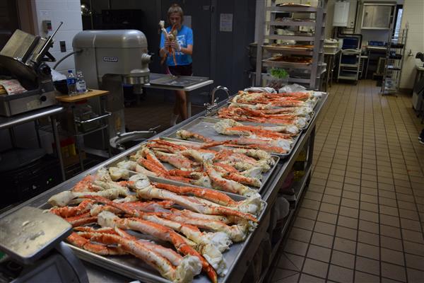 Crab legs are a popular seafood dish. They are typically steamed or boiled, and then served with melted butter or a dipping sauce.