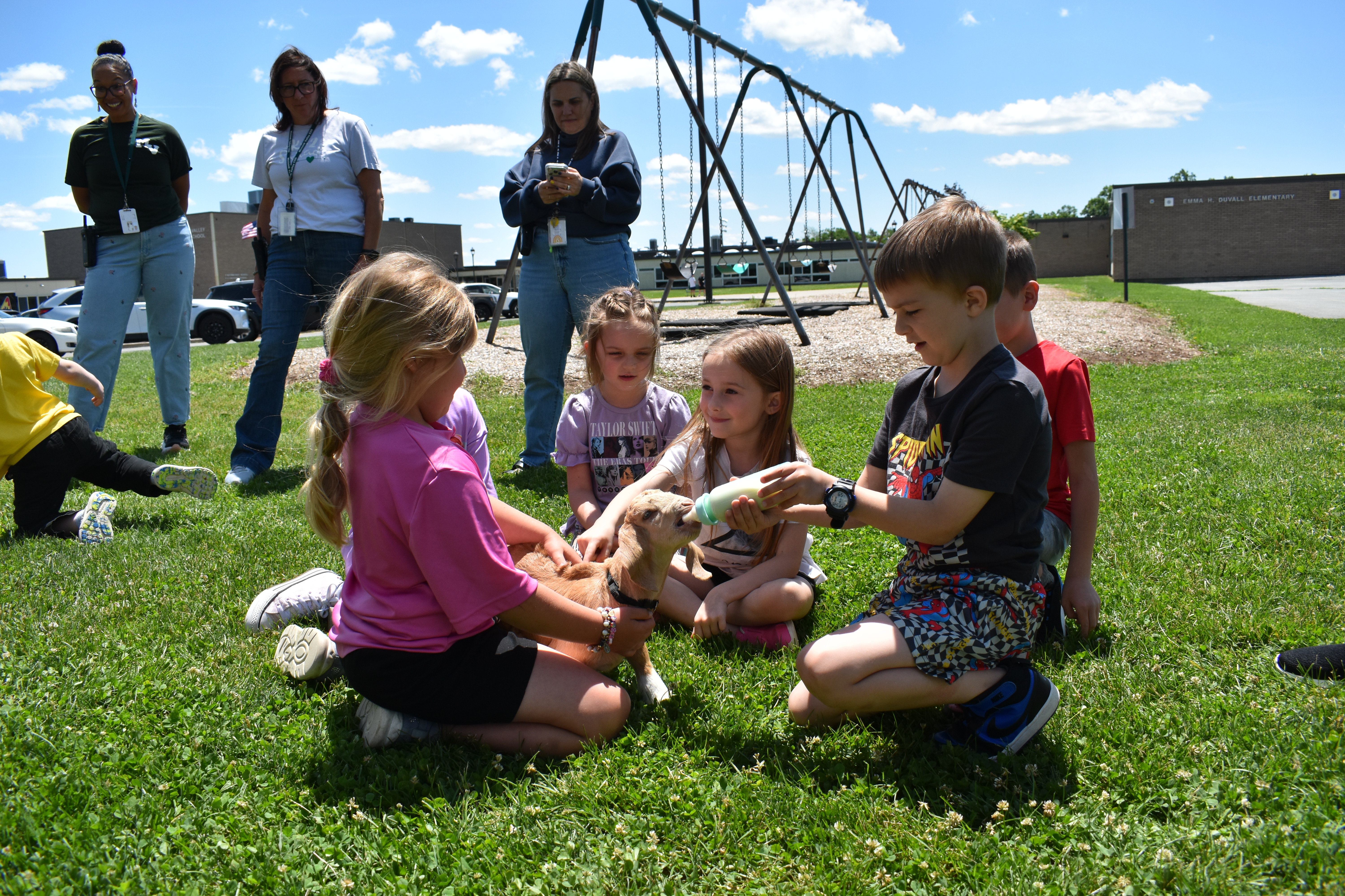 students with goat