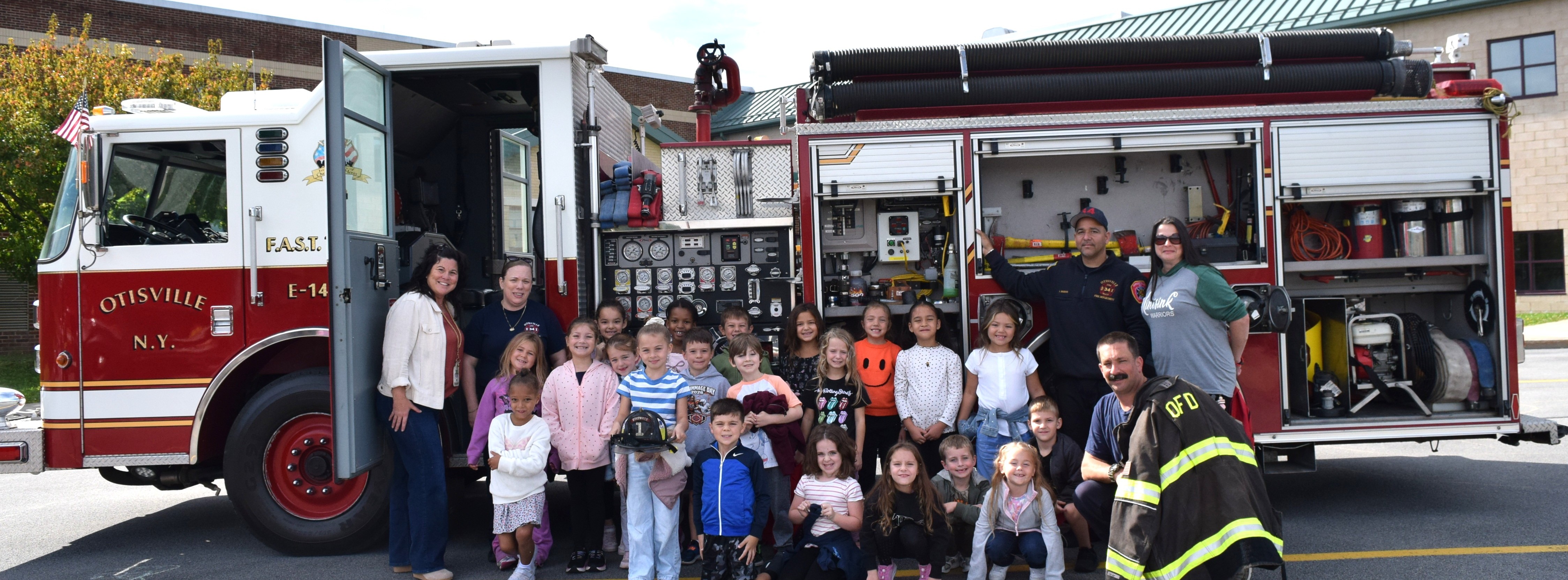 students and firefighters