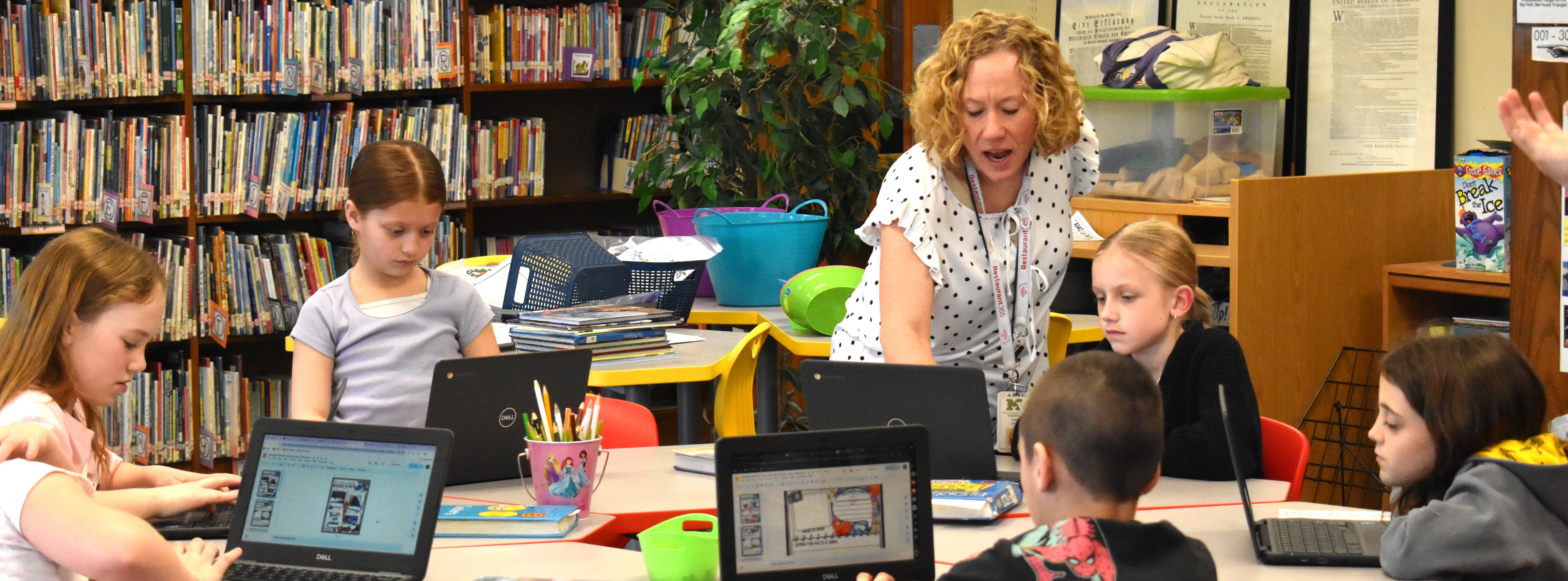 students in library class