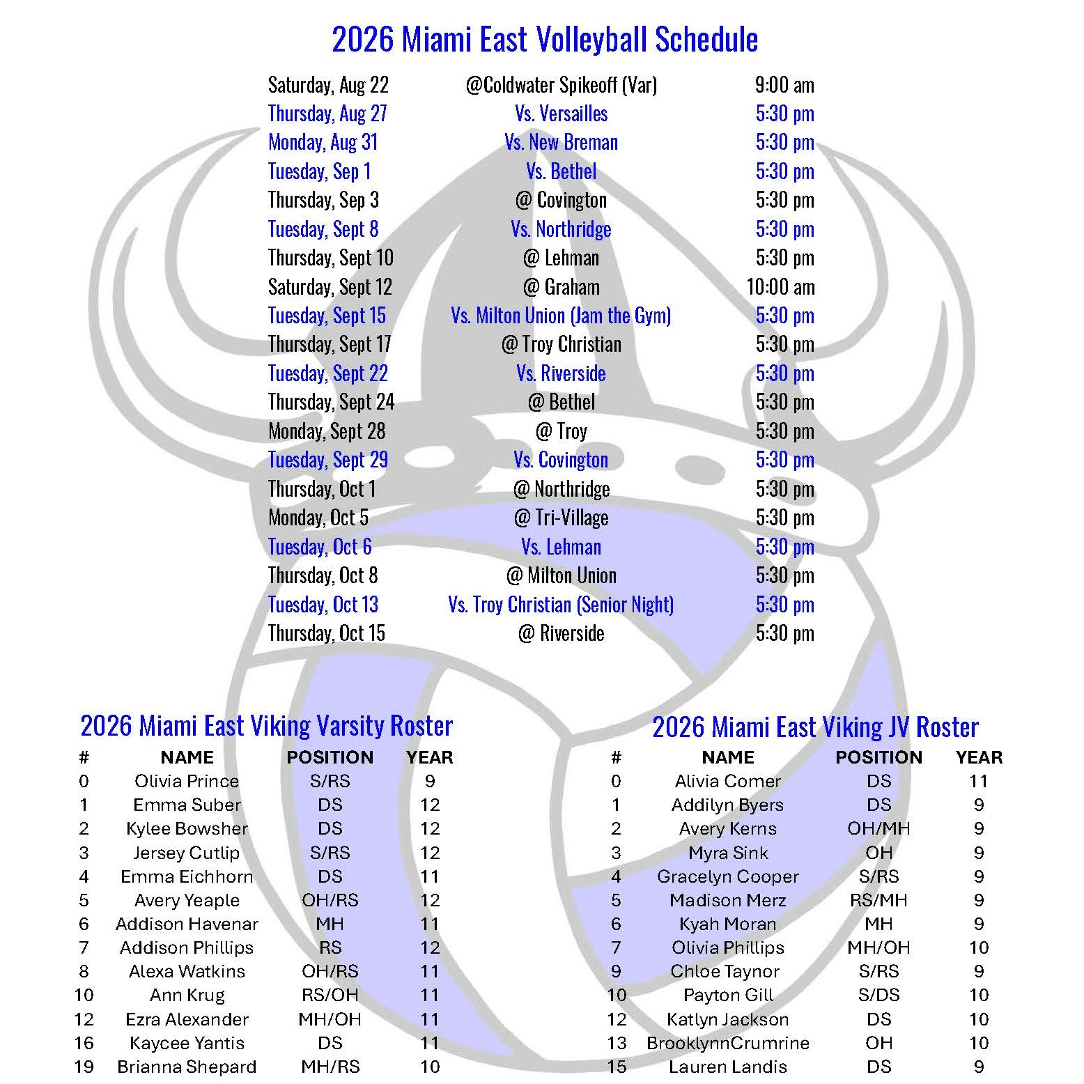 2026 Roster and Schedule