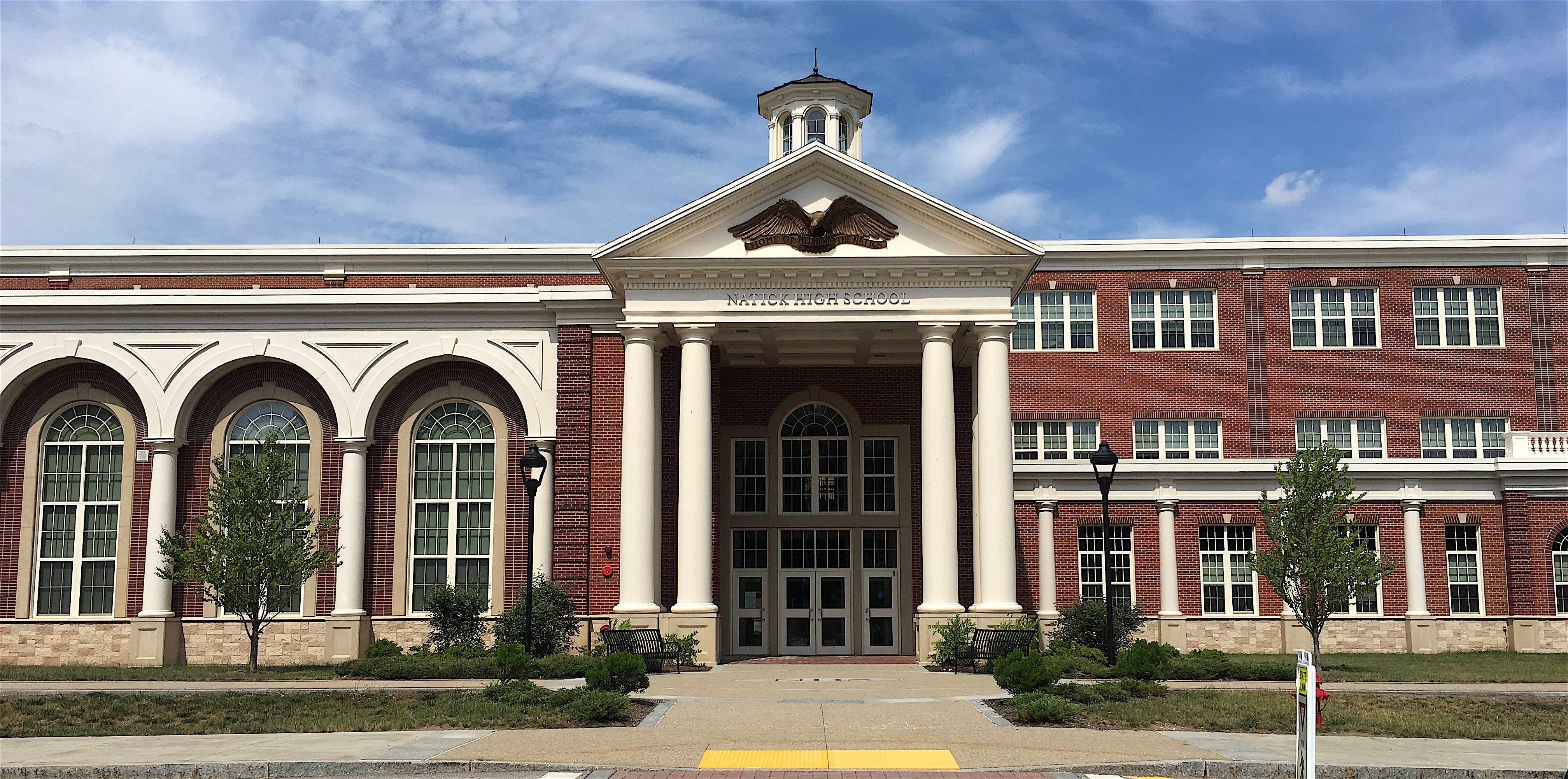 Picture is of the Natick High School building, erected in 2012