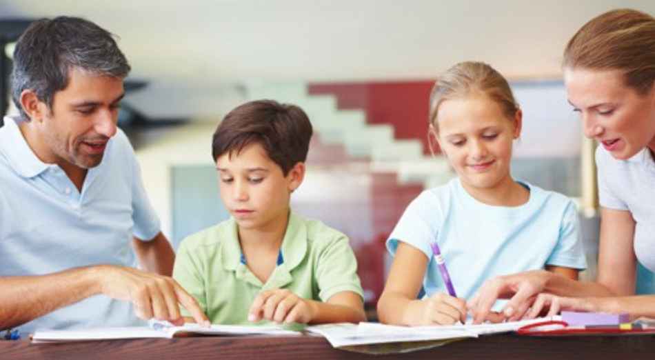 family reunited doing homework