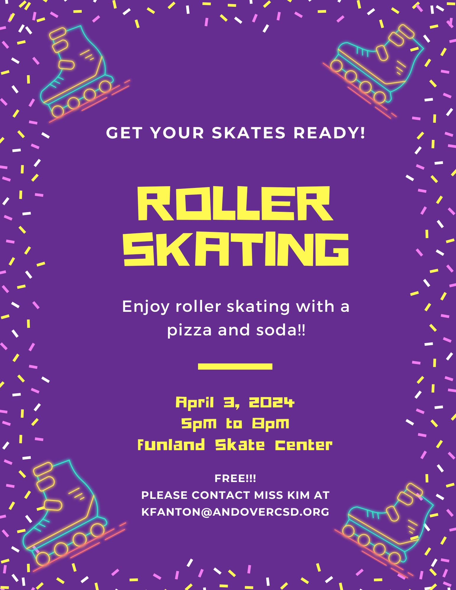 Roller Skating for Andover School Families 4/3/2024