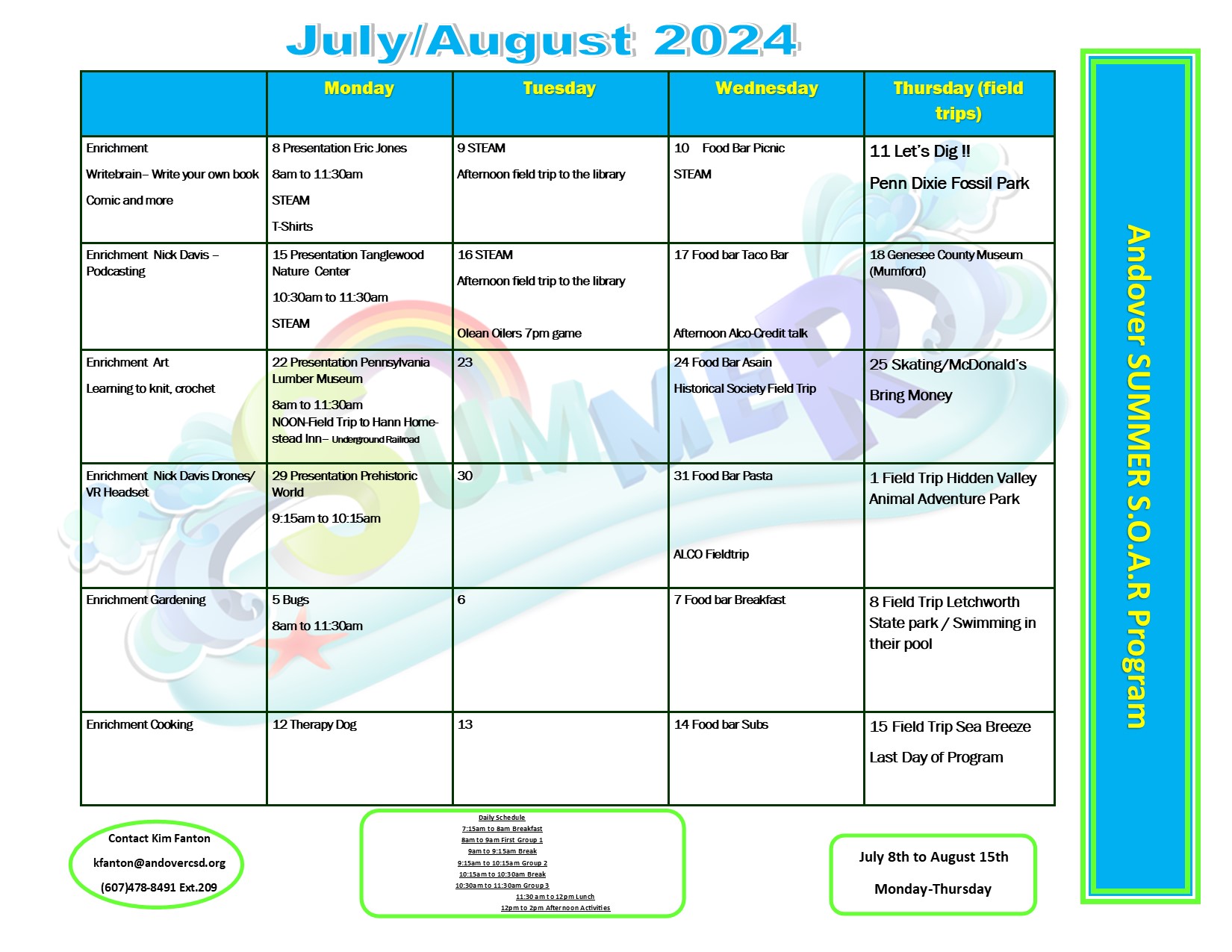 2024 Summer SOAR Calendar Andover Central School