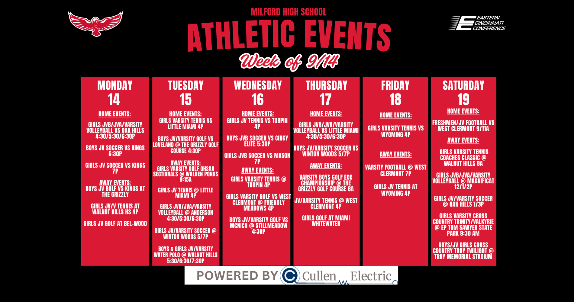 HS Schedule Week of Sep 14