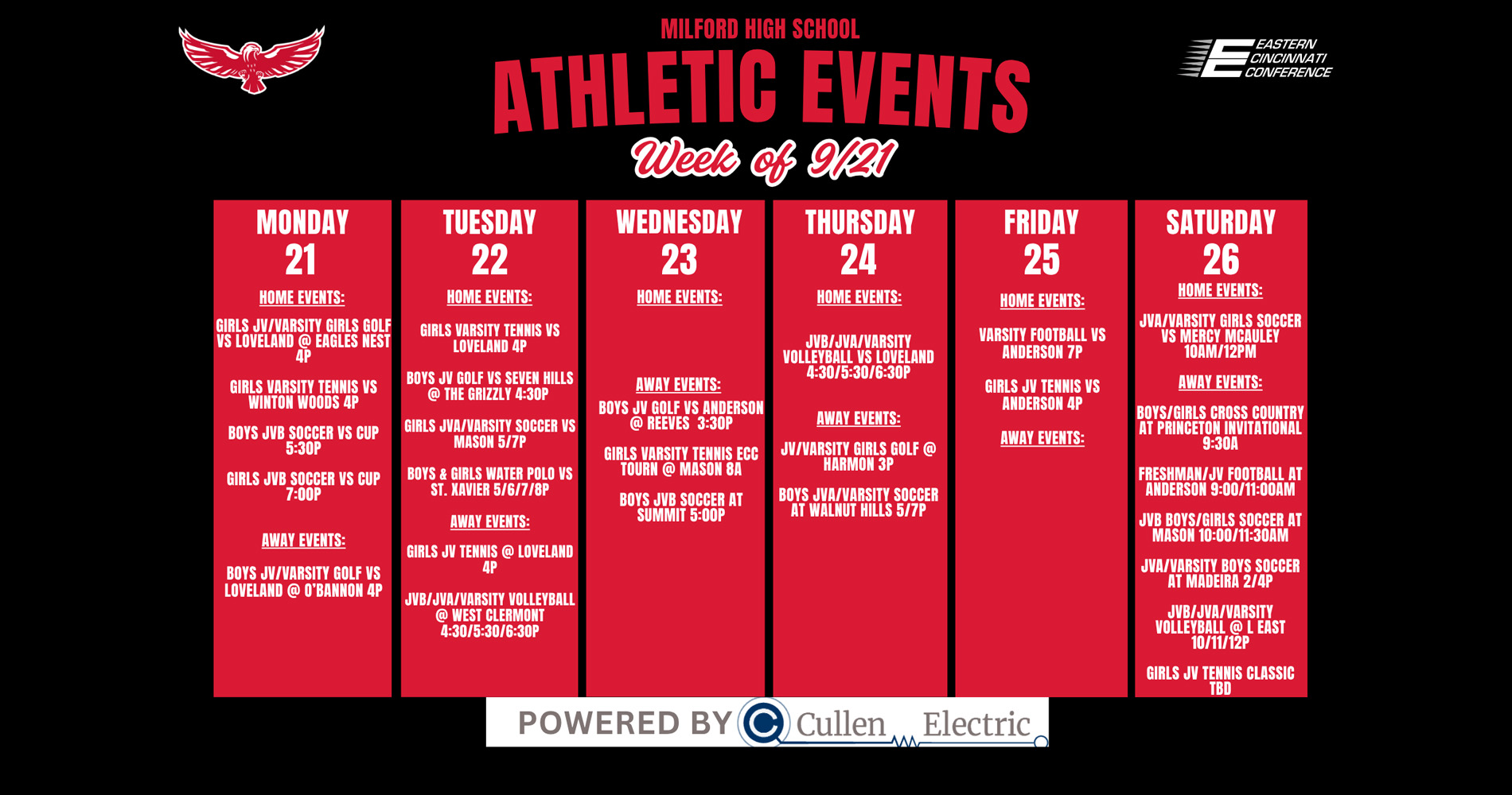 HS schedule Week of Sep 21