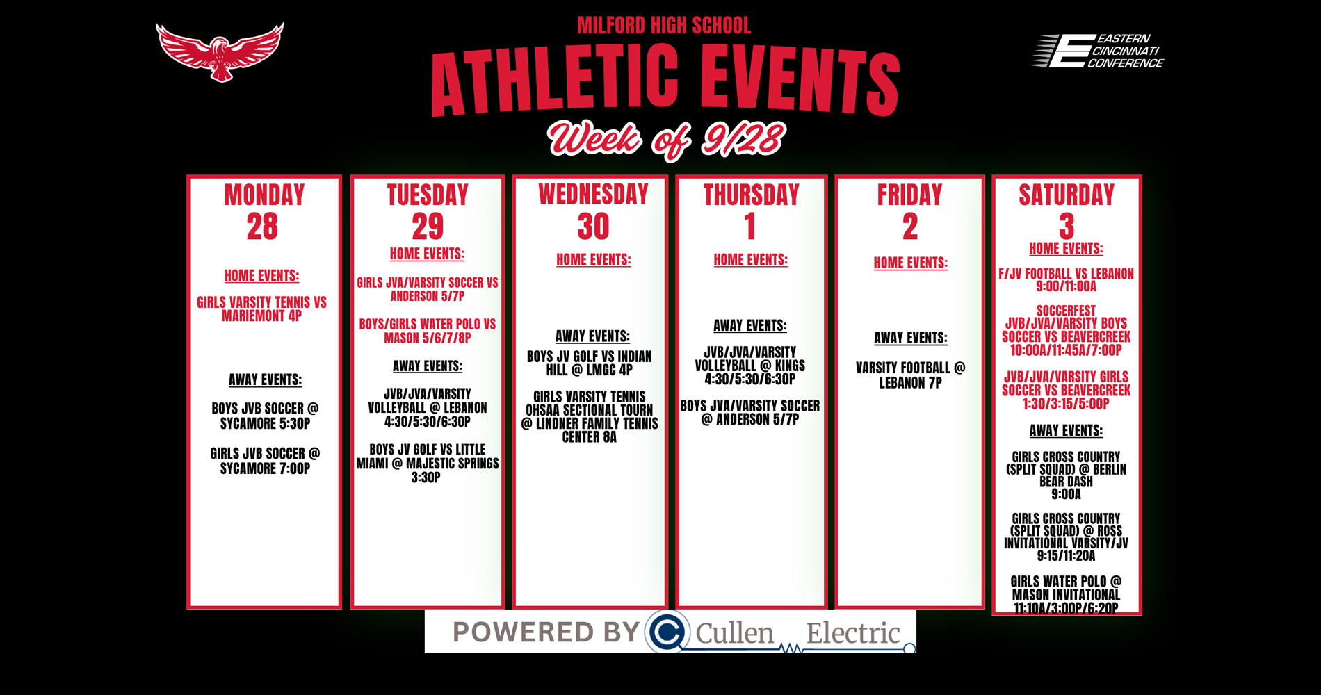HS schedule week of Sep 28