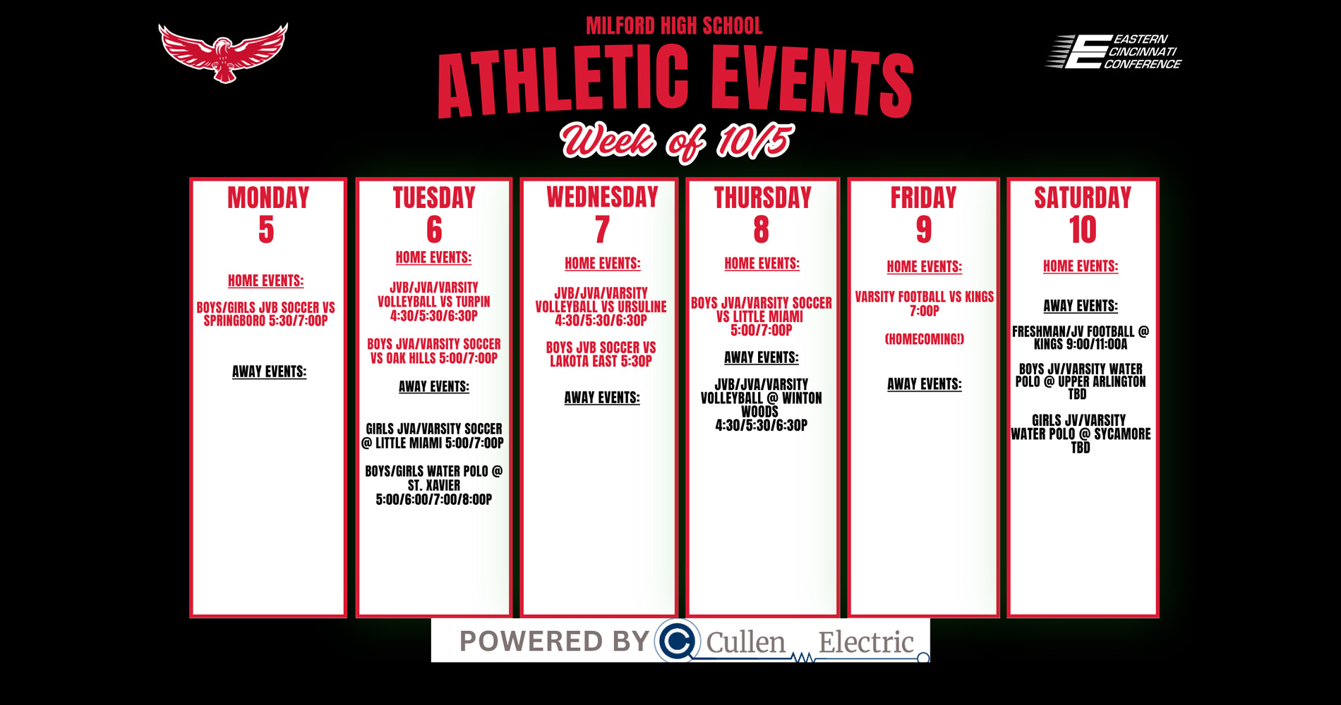 HS Schedule Week of Oct 5