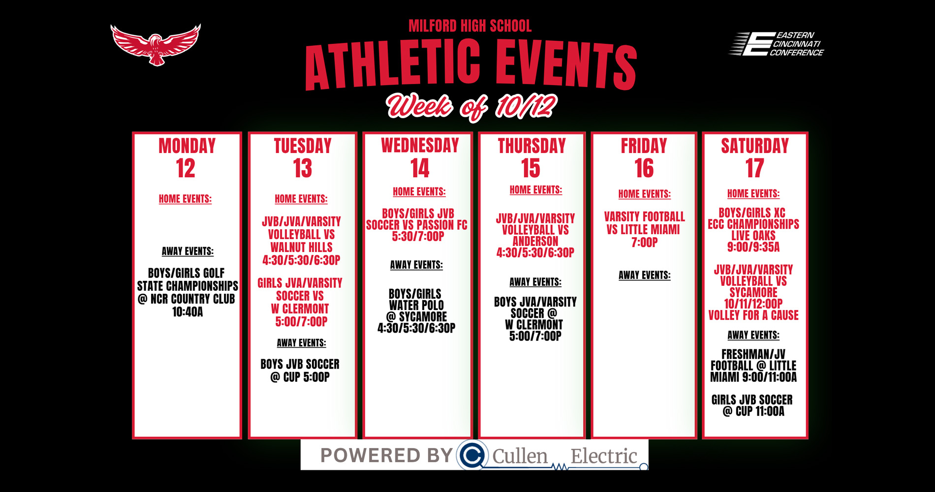 HS Week of Oct 12 schedule