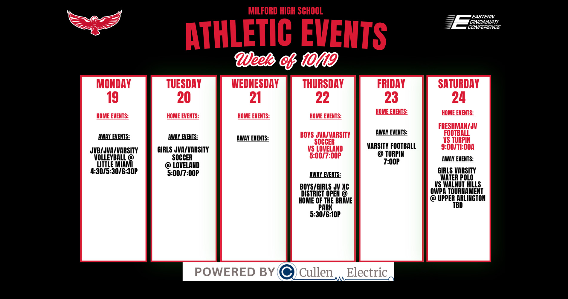 HS Schedule Week of Oct 19