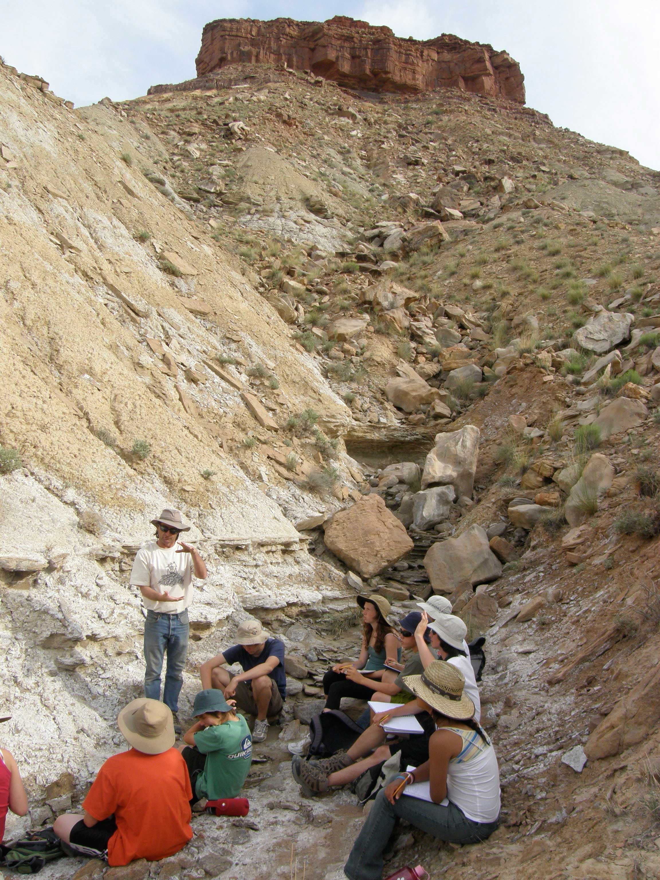 photos of Students investigating geologic strata of the Mesozoic Era. San Rafael Swell, Utah