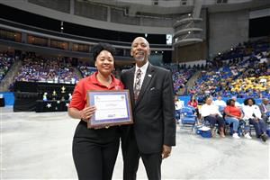 CCS named Sade Mangum, who teachers at Seventy-First High School, as the 2024 Beginning Teacher of the Year. 