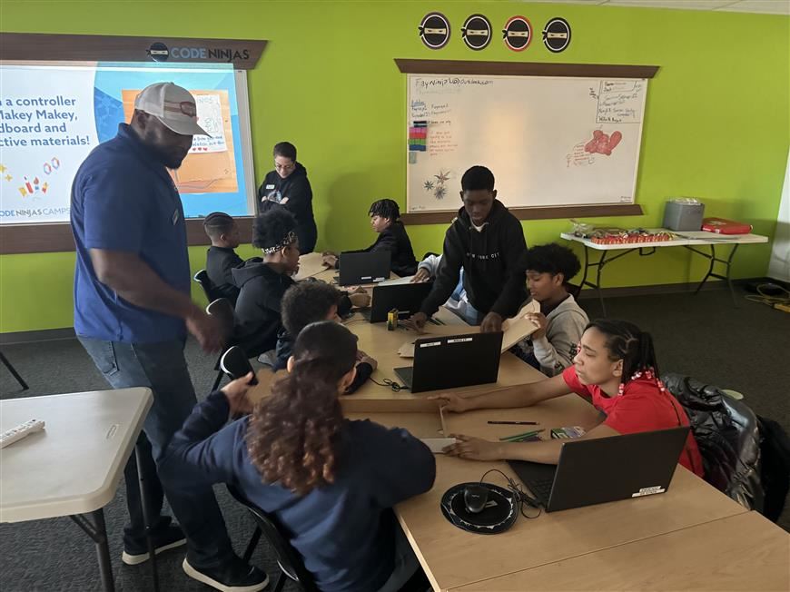 Students participating in a Students@Work field trip at Code Ninjas