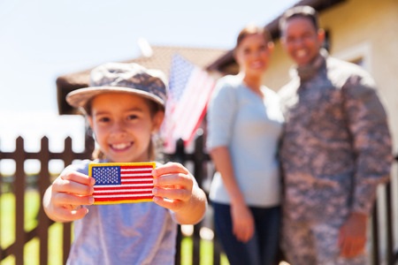 Military - Family with Girl Holding American Flag Patch