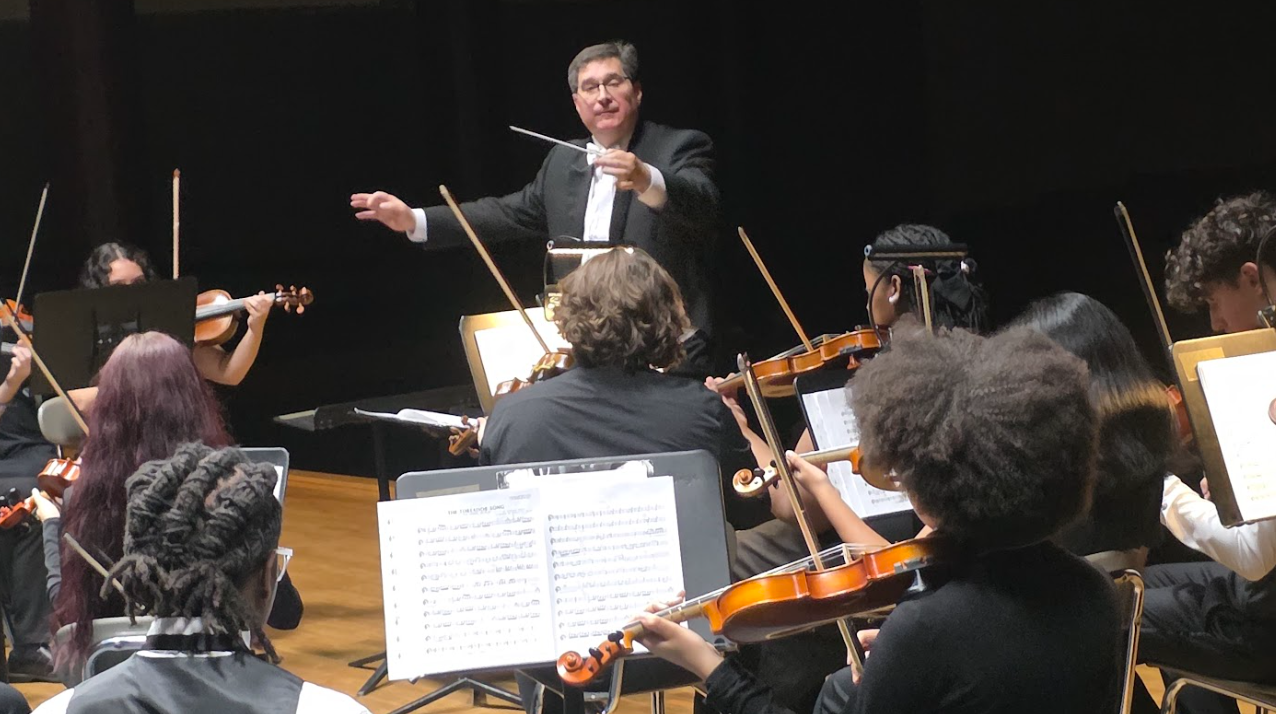 Action shot from orchestra concert