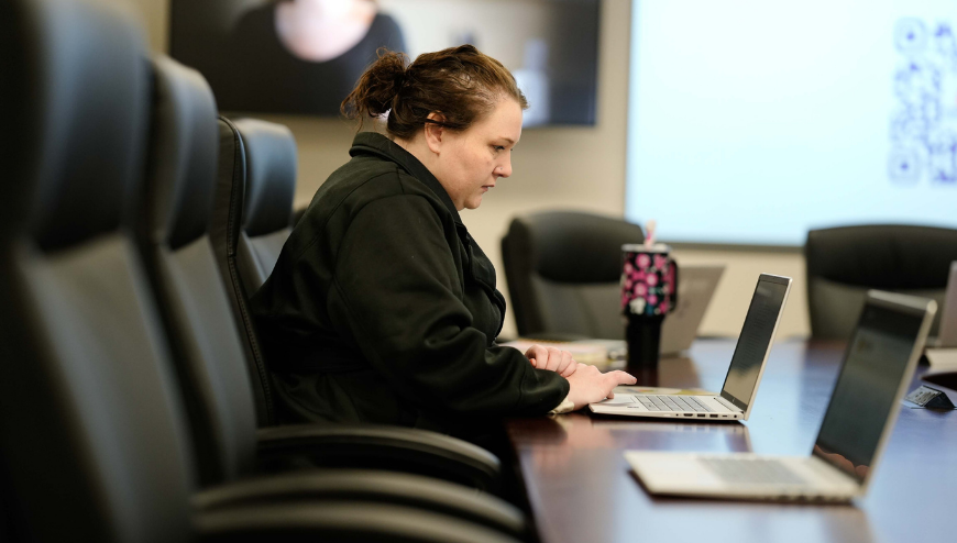 Parent using a laptop