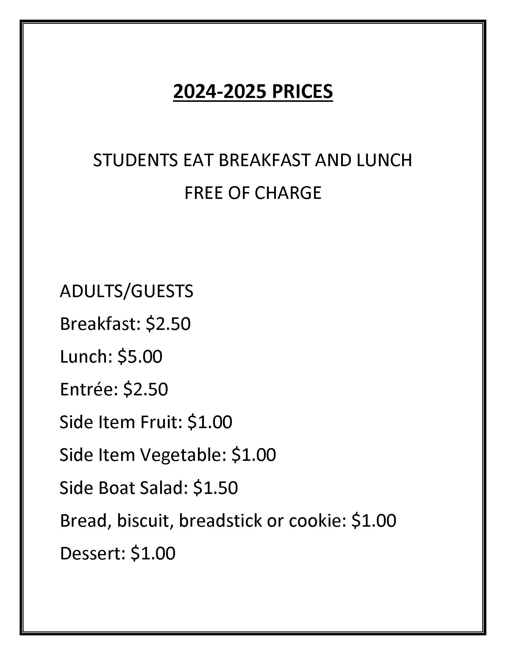 cafeteria information