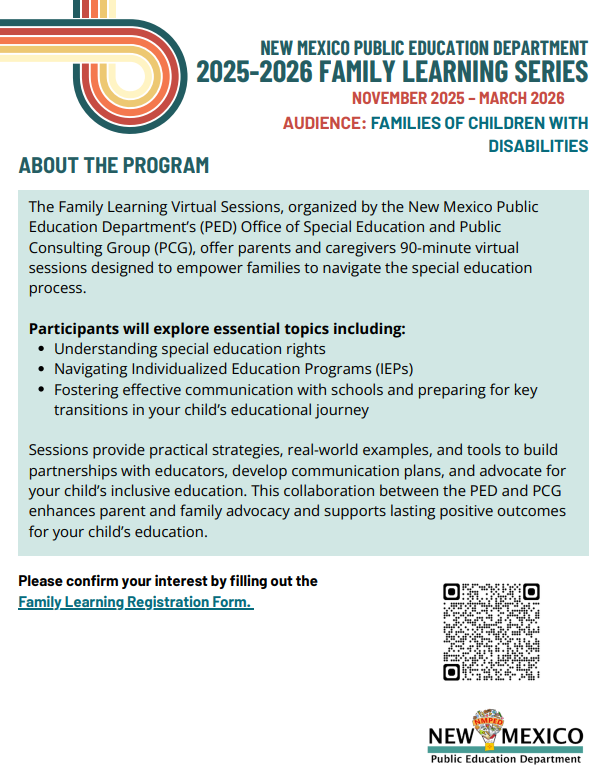 NM PED Family Learning Series Flyer