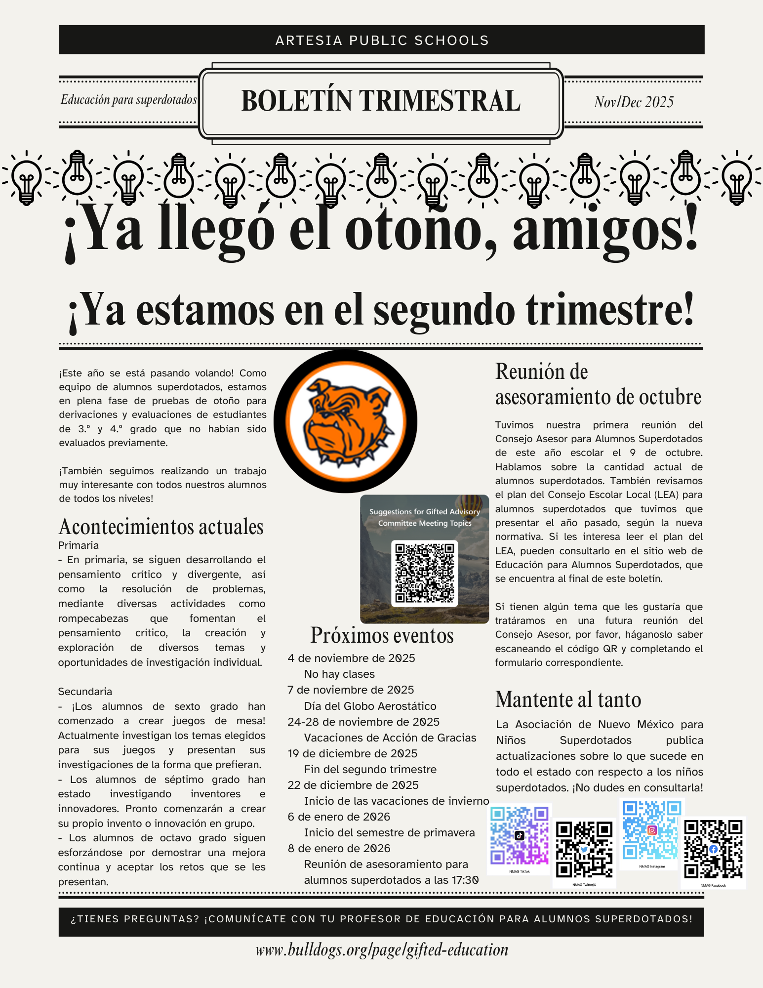 Oct.Nov.Dec. Newsletter Spanish