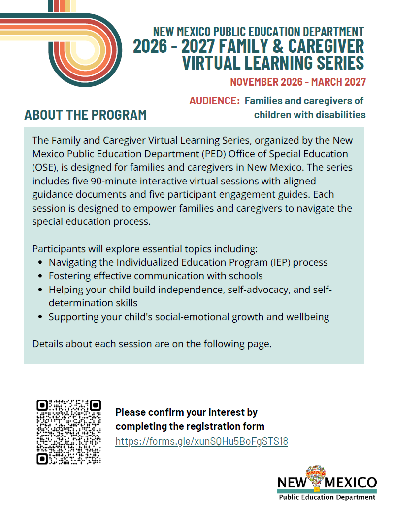 Family & Caregiver Virtual Learning Series Flyer Page 1