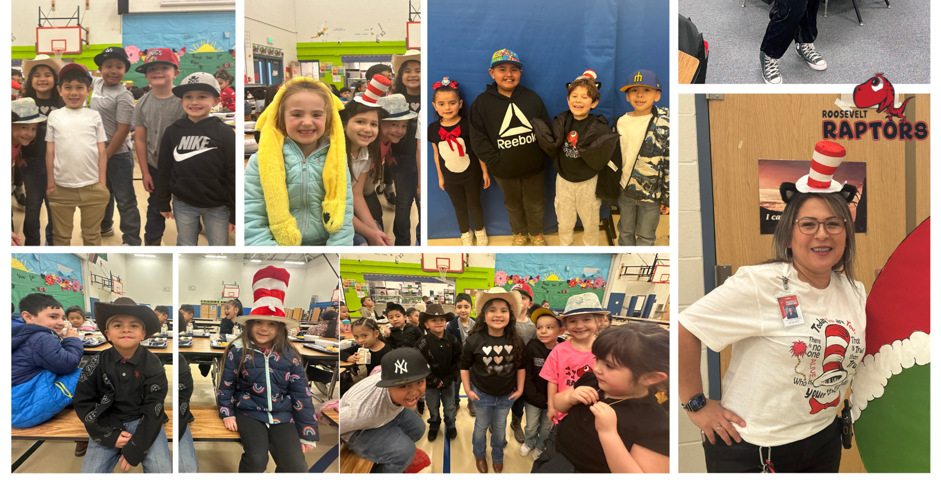 a collage of images with granger elementary students and staff