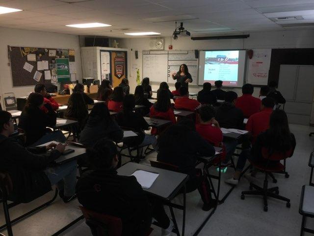 Students sit in a classroom during the EWU Representative GHS College Fair