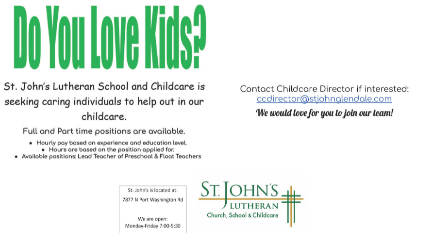 advertisement for st  john's lutheran school