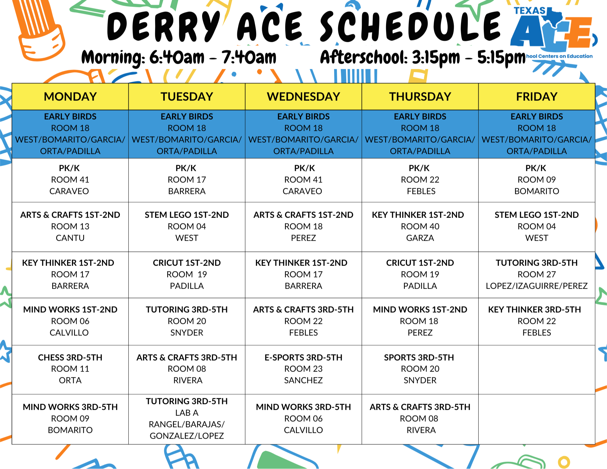 Derry Schedule