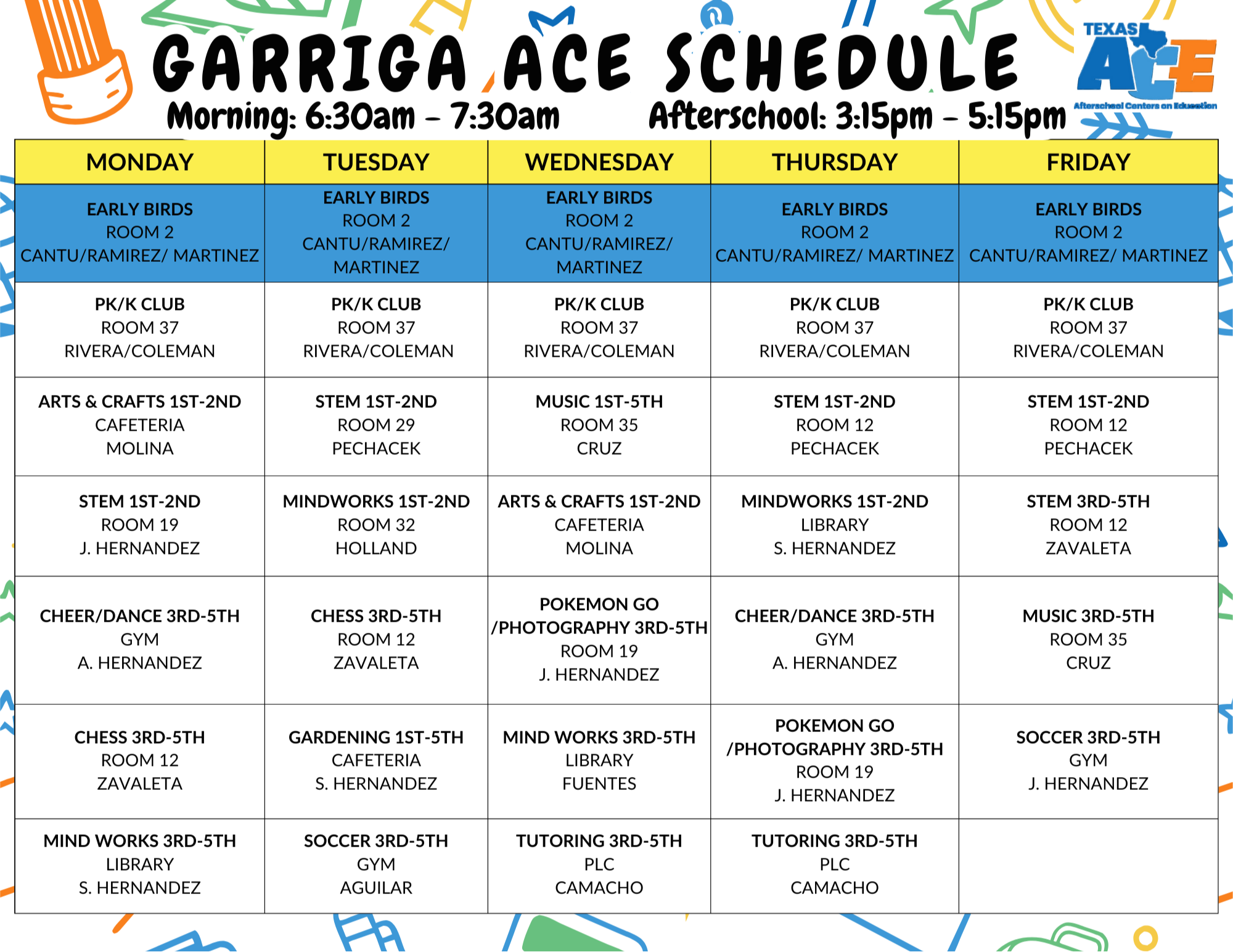 Garriga Schedule